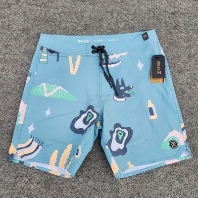 ROARK Passage 18'' Viaje Board Shorts sz 32 Agave Blue HEMP Blend Swim Trunks