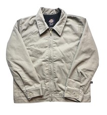 Dickies Jacket Boys Medium 10/12 Beige Twill Fleece Lined Full Zip Coat Workwear