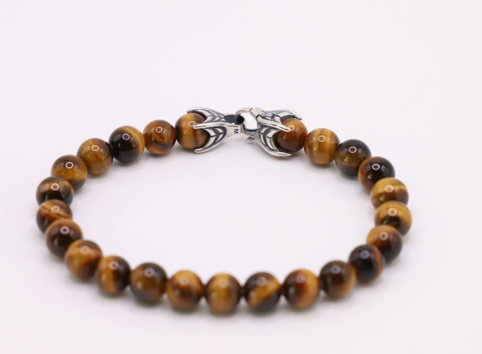 Pulsera David Yurman Hombre 8mm Cuentas Espirituales con Ojo de Tigre 8.5" Foto 4 de 4