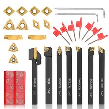 Indexable Lathe Turning Tool 21Pcs Kit 7pcs 1/4" 6mm Shanks 14pcs Inserts