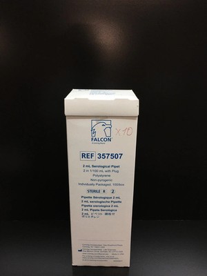 Corning Falcon REF 357507 Serological Pipette 2mL 2in with Plug Lot 10 Packs