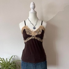 Y2k Reitmans Lace Lined Cami Womens Sz S Brown Beaded fairycore nymph