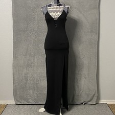 Superdown Sexy Fitted Maxi Dress Womens XS Black Side Slit Spaghetti Strap Party