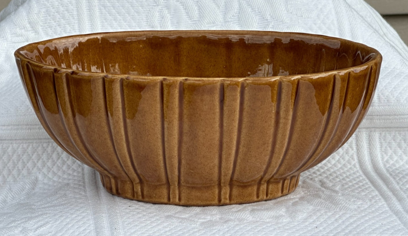 Vintage MCM Haeger 4020B Medium Brown Ribbed Oval Bowl Planter  9" X 6" - READ