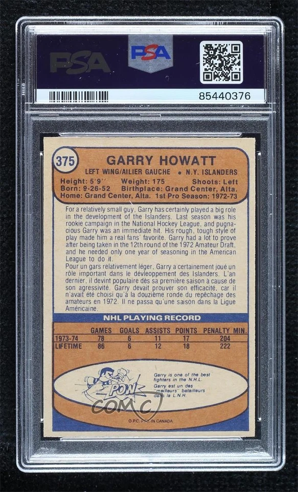1974-75 O-Pee-Chee Garry Howatt #375 PSA 6 Rookie RC - Image 2 of 2