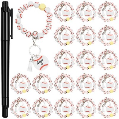 20 Pcs Baseball Keychain Baseball Party Favors Gifts Bulk for Boys Wood Bead ...