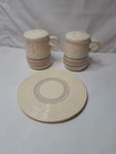 RARE McCoy Pottery Pink and Blue Stripe Salt & Pepper Shakers & Trivet 1052 Lot