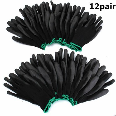 12 Pair Safety Coating Work Gloves Hand Protection PU Nylon Non-skid Dust-proof