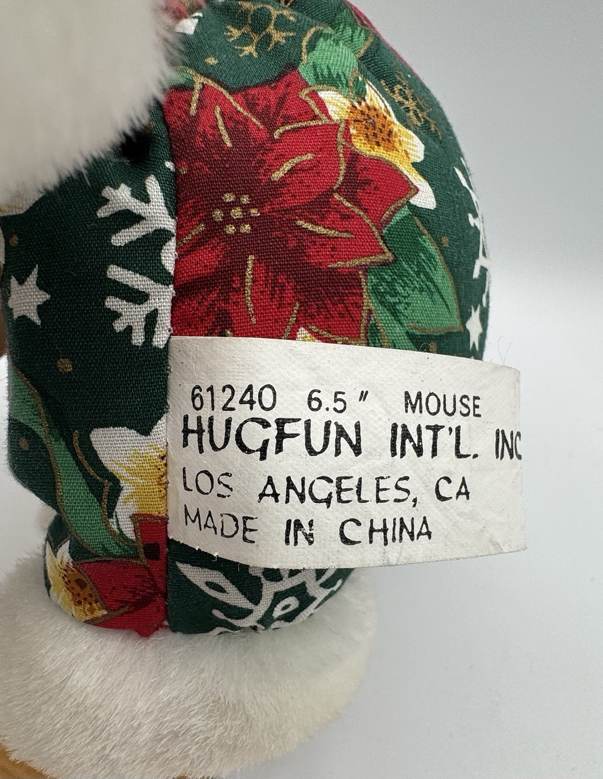 Hugfun Christmas White Mouse Plush Stuffed Animal Patchwork 7" Suction Cup Vtg