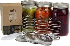 Stainless Steel Fermentation Jar Kit | 3 Waterless Fermenter Airlock Lids & 3 Pi