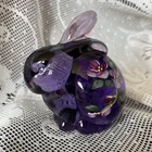 Vintage Fenton Glass Purple Bunny Rabbit, Hand Painted, Signed, Purple Flowers