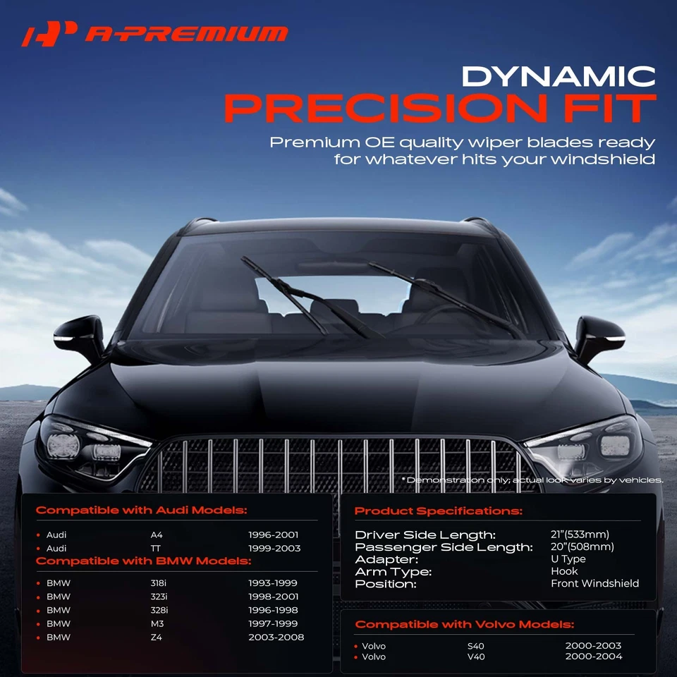 A-Premium 2x limpiaparabrisas delantero 21" y 20" para BMW 318i 1993-1999 323i Foto 2 de 4