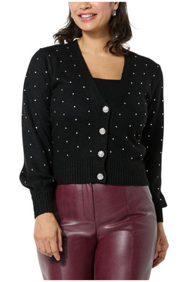 Kathy Ireland Women's Holiday Jewel Cardigan & Cami 2-piece Set Black