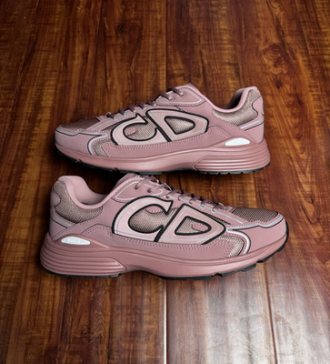 Dior B30 CD Reflective Pink Salmon Black Mesh Mens Sneakers - Size