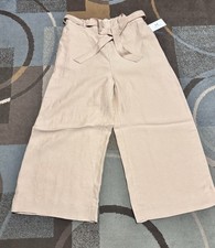 H Halston Beige Linen Blend High Waist Wide Leg Pull On  Pants Sz Large New.