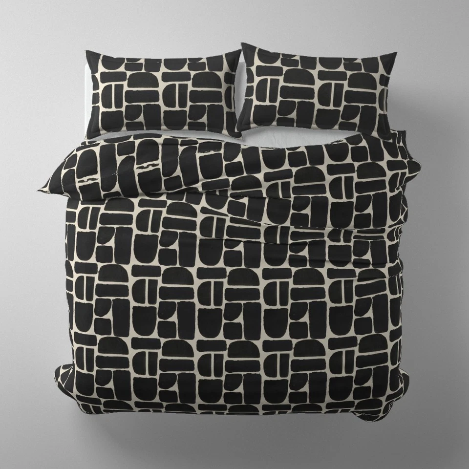 Funda nórdica o almohada estampada negra con formas geométricas Mid Century Foto 4 de 4