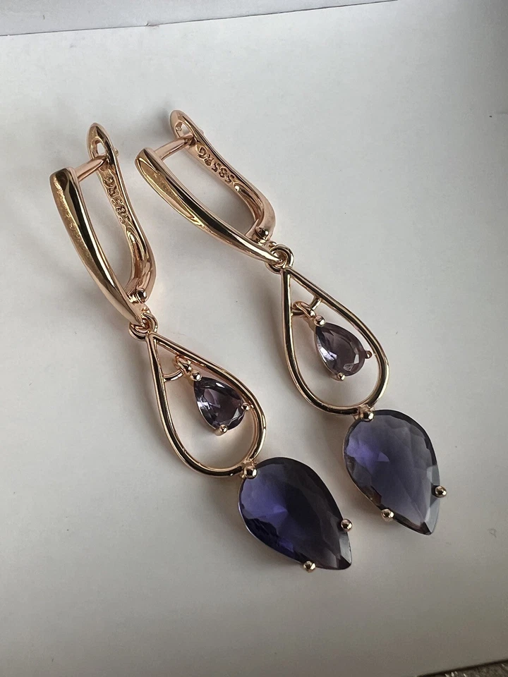 "Nuevo conjunto de joyas de amatista natural enchapado en oro rosa de 14k para mujer anillo 8 collar 22""" Foto 3 de 4