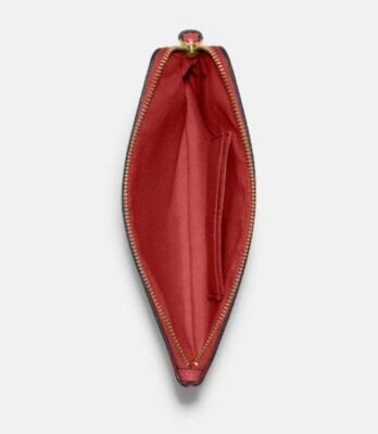 COACH Large Corner Zip Wristlet Cross Grain Leather Red NWT