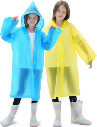 2 Pack Raincoats for Kids, Reusable Rain Ponchos with Hood and Sleeves Rain Coa - Picture 5 of 12