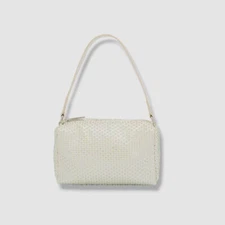 Bari Lynn Kid's Girl's White Zip Top Crystal Rhinestone Mesh Top Handle Bag