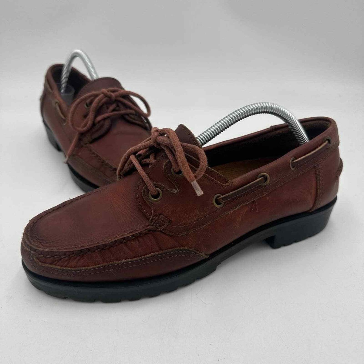 Vintage BASS Mens Brown Leather Camp Moc Made in Brazil