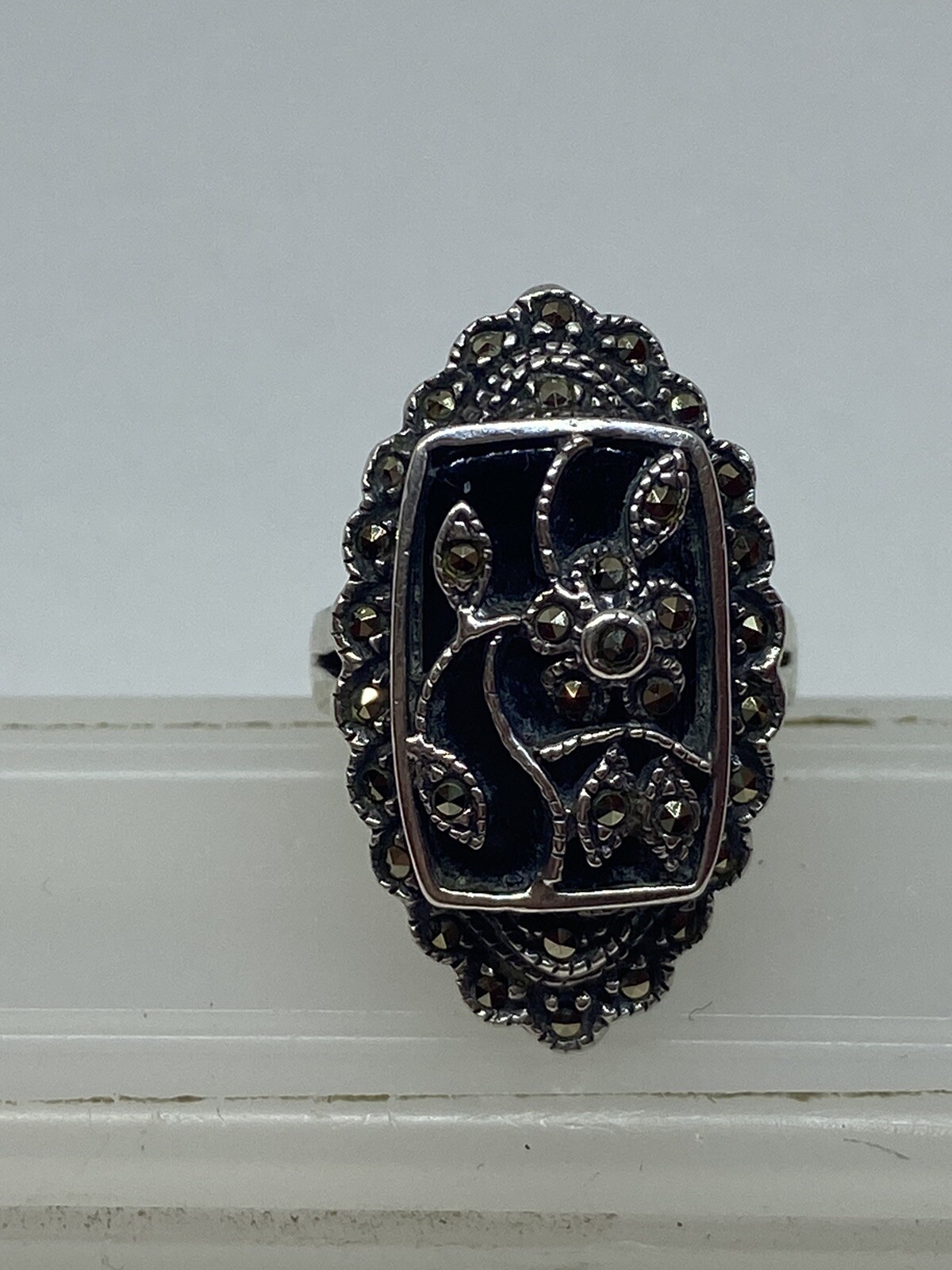 solid sterling silver 925 ring with marcasite Ony… - image 2