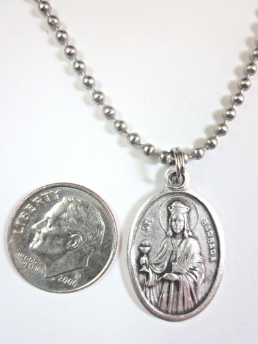 St Barbara Medal Italy Pendant Necklace 24" Ball Chain Gift Box ...