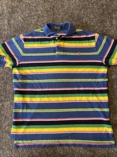 Vintage 90s Ralph Lauren Polo Shirt Mens Large Striped Pink Pony Logo Bright