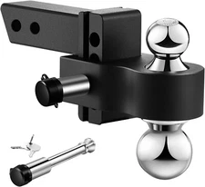 2'' Receiver 3'' Drop Rise Adjustable Trailer Tow Hitch Dual Ball W/Lock 12500lb