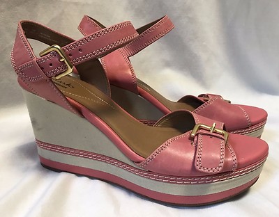 Clarks ZIA Wedges Sandals Women's 9M Pink Coral Buckles