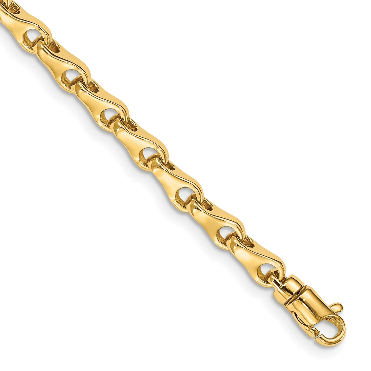 14k Yellow Gold 3.9mm Hand Polished Fancy Link Chain Bracelet 7.3 inch