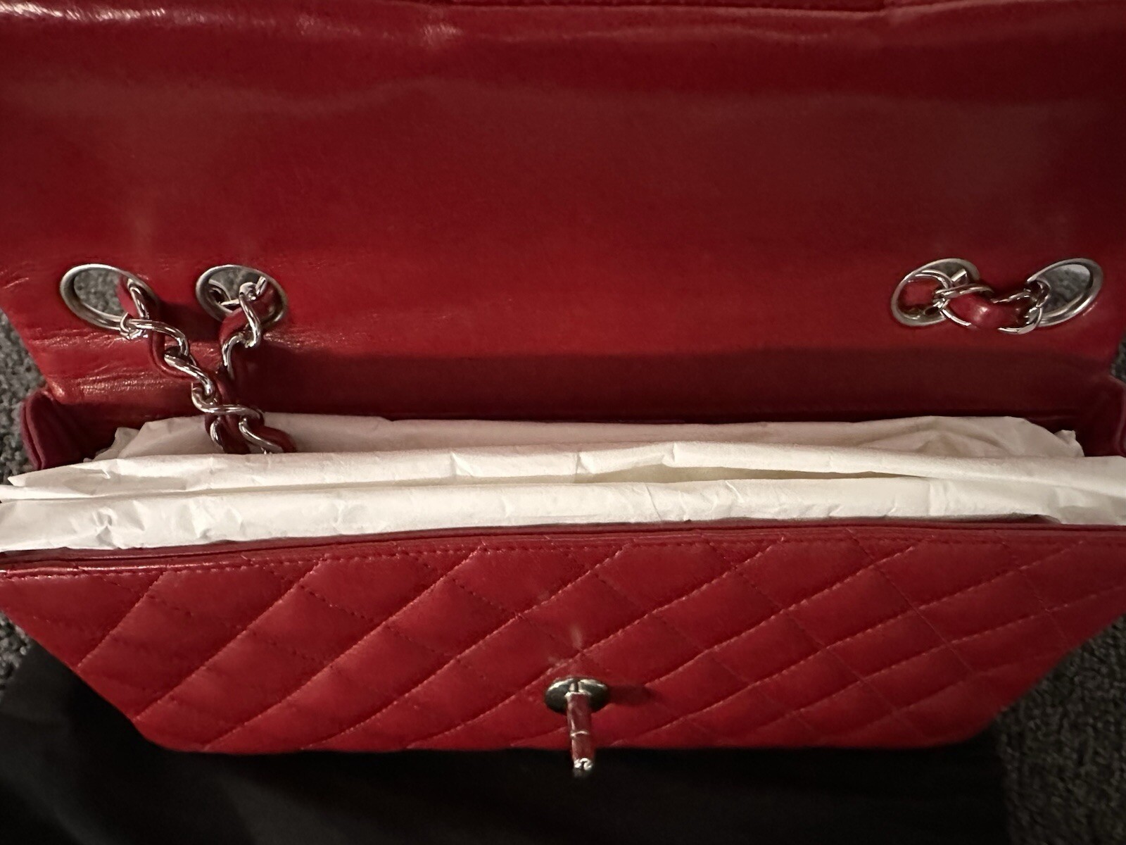 Authentic CHANEL Red Lambskin Leather Classic East West Flap Bag image 10