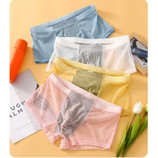 4PCS Mens Panties Ice Silk Men Underwear Men's Shorts with Sexy Low-Rise U Pouch