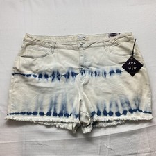 Ava  Viv Womens High Rise Midi Tie Dye Stretch Shorts Size 26W White Denim