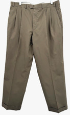 Chaps Ralph Lauren 100% Dress Pants Mens 36 x 29 Lt Brown Pleated Cuffed Pre-Own