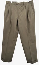 Chaps Ralph Lauren 100% Dress Pants Mens 36 x 29 Lt Brown Pleated Cuffed Pre-Own
