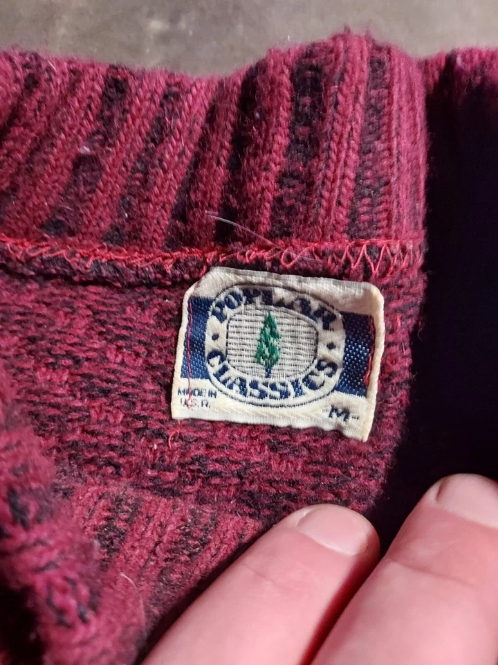 Suéter Clásico de Álamo Vintage Hecho en EE. UU. Talla M Tejido con Cable Rojo Negro *Leer* Foto 2 de 4