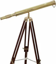 Designer 39 inch Hand-Made Brass Telescope WIth Wooden Adjustablle Tripod Stand