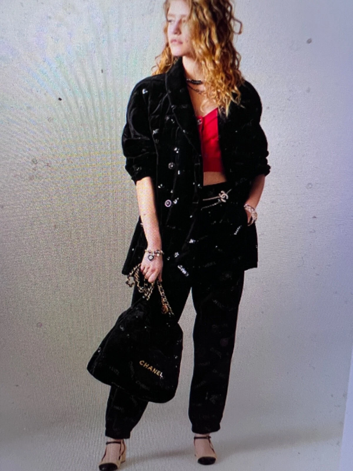 CHANEL 22B NUOVO PIUMINO NERO VELLUTO PIUMINO GIACCA 'CHANEL' PAILLETTES FR36 FR40