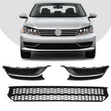 Fit 2012-2015 VW Passat Front Bumper Lower Grille & Fog Light Bezel Cover LH+RH