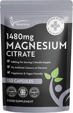Magnesium Citrate Capsules 1480mg High Strength. Muscle & Sleep Support x 120 0.08 per thousand milligrams