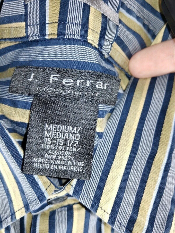 J Ferrar Mens Button-Up Shirt Long Sleeve Size Medium Multi Striped Business  - Image 3 of 4