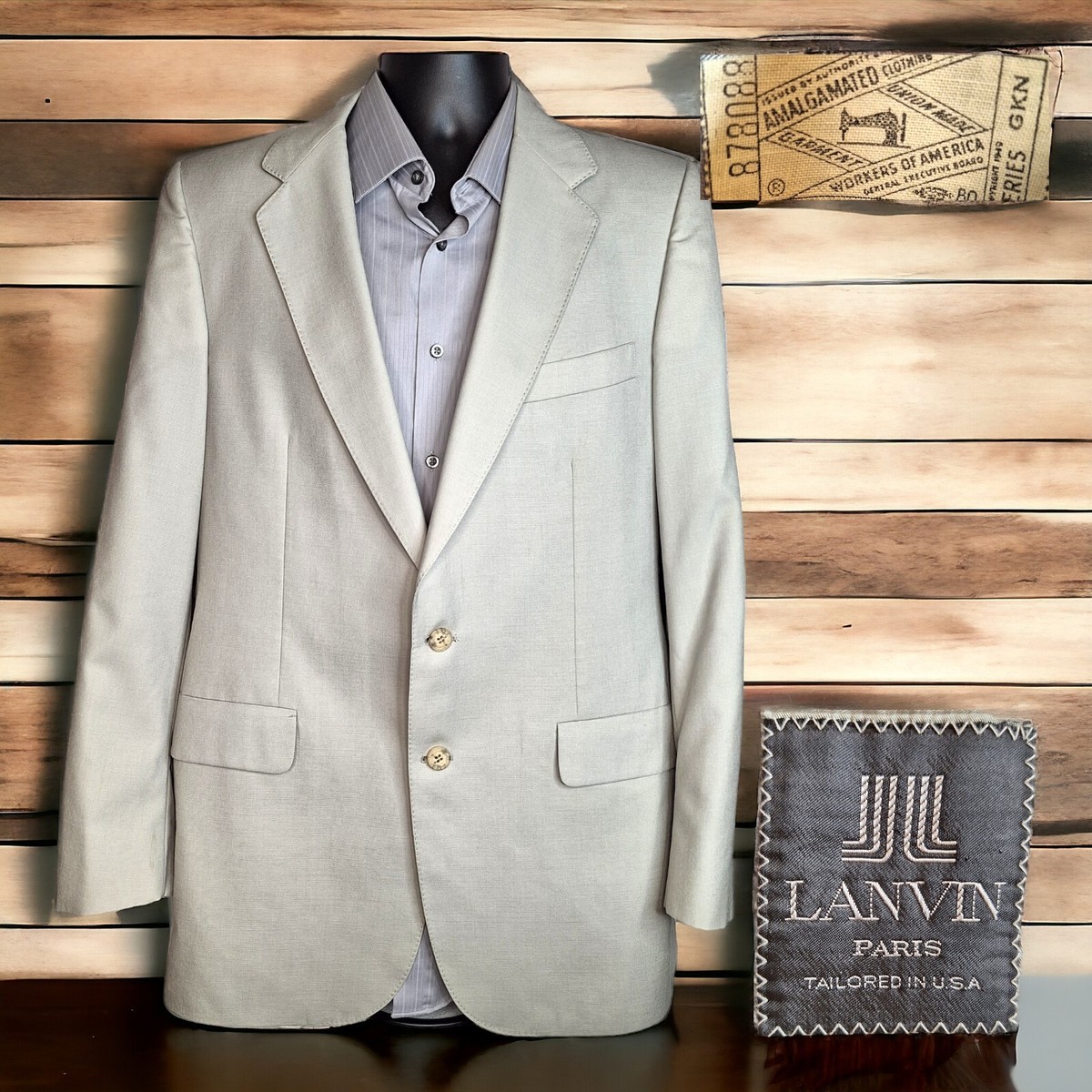 Vintage Lanvin Sport Coat Blazer Mens 40L Solid Beige 1970s