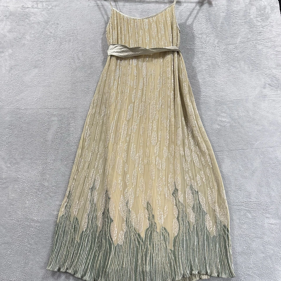 Vestido Jeanne Marc Feminino Pequeno 8 10 Maxi Sem Mangas Yoryu Cinto Verde Creme - Imagem 2 de 4