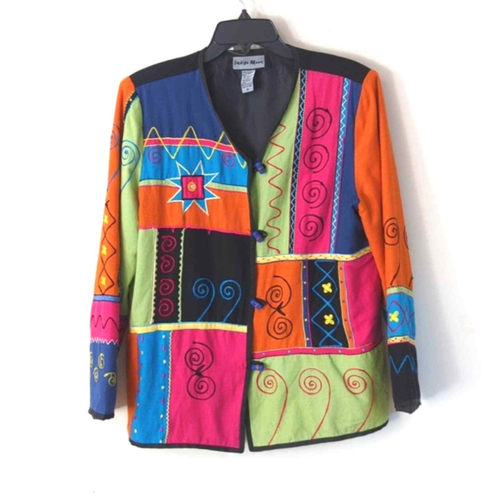 Indigo Moon Colorful Patchwork Folklore Jacket M - image 1