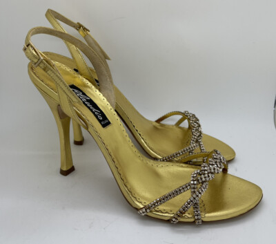 Vero Cuoio Leather Shoes Gold Swarovski Crystal Size 40 (US 9.5) Italy $659