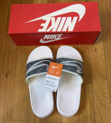 Nike Benassi LX White/Black/L-Green Women's Slides Sandals - Size : 6