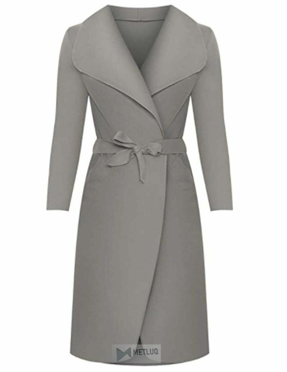 Italian Wool Trench Coat For Women – Waterfall Duster, Belted, Knee-Length With Beaded Accents