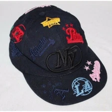 Unipro Multiple Baseball Black Teams Hat NY Atlanta Embroidered OSFM Black CP