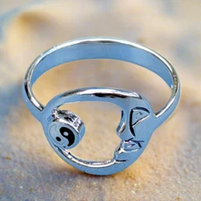 STERLING SILVER YIN YANG CRESENT MOON RING sizes 5.75-9